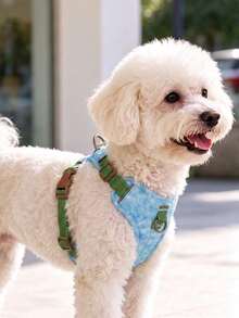 Arnés para mascotas tejido con estampado de cuadros tie-dye azul, anti-explosión, cómodo y transpirable, con patrón de palmeras verdes, adecuado para perros y gatos, para todas las estaciones, apto para pasear perros y gatos pequeños a medianos - Multicolor - Ver 1