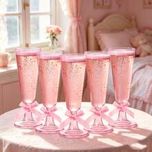 5oz Reusable Transparent Plastic Champagne Flute, Long Stem Wedding Party Cocktail Wine Glass - Random Styles - View 20