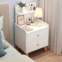 1pcs MultiLayer Storage Cabinet, Multifunctional Nightstand, Practical Side Cabinet, Large Capacity, Sturdy Construction, Suitable For Indoor, Bedroom, Bedside - White - View 2