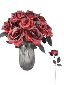 1 pieza Tallo de rosa artificial color rojo oscuro, para decoración del hogar en Halloween - negro rojo - Ver 4