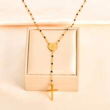 1PC Cross-Border European & American Luxury Style Stainless Steel Oil-Drip Cross Bead Necklace, Handmade Cut, Subject To Actual Product - Red Drip Cross Bead Necklace - View 6