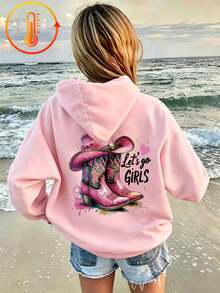 Tween Girl Fun Print Pullover Sweatshirt, Warm & Comfortable Thermal Lined Pullover Sweatshirt For Autumn/Winter - Pink - View 2