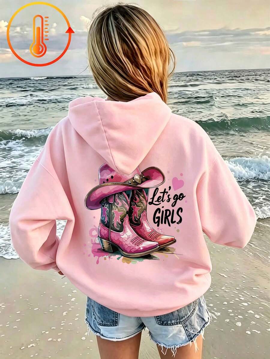 Tween Girl Fun Print Pullover Sweatshirt, Warm & Comfortable Thermal Lined Pullover Sweatshirt For Autumn/Winter - Pink - View 1