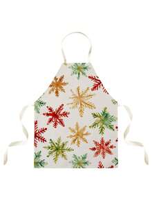 1PC Christmas Snowflake Pattern Single-Sided Printed Apron, Unisex Home Kitchen Halter Tie Apron, Home Decor Kitchen Cooking Anti-Stain Apron - Multicolor - View 8