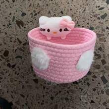 1pc Sanrio Hello Kitty Cute Storage Basket, Cute Cosmetic And Toy Organizer Box, Bedroom Decor, Birthday Gift, Pink (The Special Weaving Process Of This Product Is Not Rough Manufacturing) - Multicolor - View 7