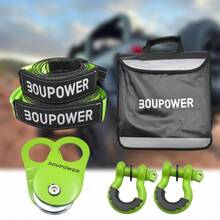 GOCAPTAIN 10T Offroad Bergungsset für LKW & Geländewagen – Schwerlast Snatch Block Umlenkrolle, 3" x 8' Tree Saver Gurt, 2 D-Ring Schäkel, Winch Zubehör, Aufbewahrungstasche – Robustes Recovery Kit - Grün mit 20-Fuß-Abschleppseil - Übersicht 1