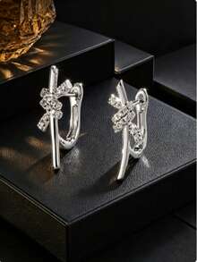 1pc Knot Twist Element Ear Cuff, Dual-Color Options, 3D Cross Design, Banquet & Commute Decorative Earrings Accessory For Women - Ear Clip - View 3