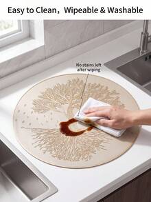 1-12pcs Luxury Tree Of Life PVC Placemats, Light Gold Embossed Round Table Mats For Holiday Table Setting - Multicolor - View 4