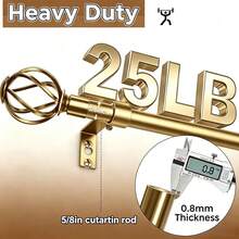 White Curtain Rod For 28 To 158 Inch Windows, With Spiral Cage Decorative Finials, Adjustable Heavy Duty Curtain Rod Set, Suitable For Bathroom, Bedroom, Kitchen, 5/8 Inch Diameter Decorative - Retro Hollow-out - Gold - View 6