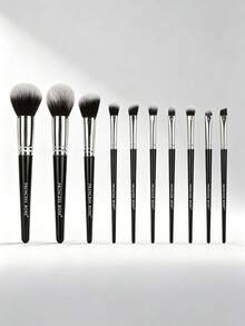 Princess Rose New 10pcs Makeup Brush Set, Soft Bristles, Even Powder Pickup, Powder Brush, Blush Brush, Eyeshadow Brush, Beginner, Fluffy Soft Bristles, No Shedding, Complete Makeup Tool Set For Beginners - Black - View 2