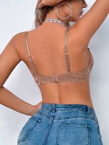 Women's Lace And Steel Hoop Gathered Bra, Shaping The Back Curve, Enhancing The Chest, Sexy And Comfortable, Suitable For Daily And Special Occasions - Coffee Brown - View 8