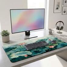 Lotus Pond Ink Art Pattern Extra Long Gaming Mouse Pad & Desk Mat Set, Non-Slip Durable Rubber Base, Smooth Surface, Suitable For PC Laptop Office Home, Abstract Art Decor, Back To School Supplies - A - View 6