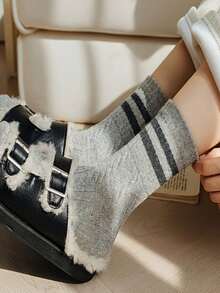 5 Pairs Women's Mid-Calf Thick Warm Socks, Autumn/Winter Ins Japanese Campus Style Retro Cable Knit Striped Versatile Slouch Socks - Multicolor - View 7