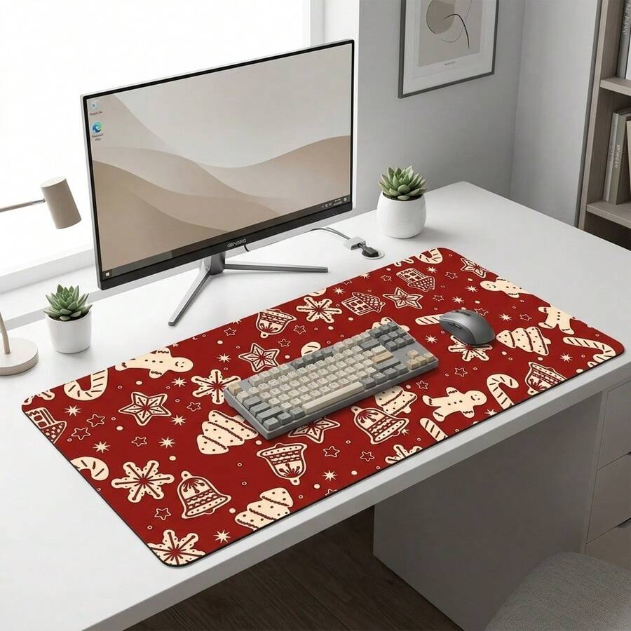 Winter Holiday Christmas Theme Pattern Extra Long Gaming Mouse Pad And Desk Mat Set, Non-Slip Durable Rubber Bottom, Smooth Surface, Suitable For PC Laptop Office Home, Abstract Art Decor, Back To School Supplies - A - View 1