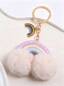 Cute Creative Fairy Tale Plush Pom Pom Rainbow Personalized Keychain Exquisite Bag Accessory - Pink - View 2
