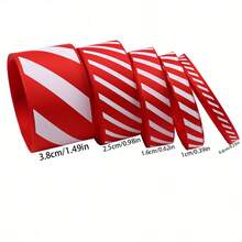 1 Roll 4.5m Red & White Diagonal Stripe Ribbon, Christmas Gift Wrapping Handmade Decorative Ribbon, Wreath Bows, Holiday Party Decoration, Suitable For Gift Wrapping, Holiday Decoration (177.15*1.49 Inches) - Multicolor - View 2