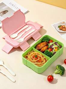 Kotak Bekal Sekolah, Kotak Bento Sekat dengan Set Peralatan Makan, Wadah Bekal Persegi, Aman untuk Microwave, Tas Bekal, Kulkas, Cocok untuk Rumah, Sekolah, Kantor, Perjalanan, Kembali ke Sekolah, Piknik di Luar Ruangan - MultiWarna - View 4