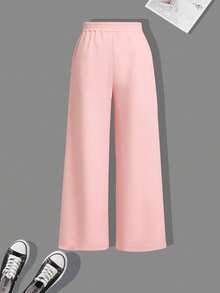 Fashionable Youth Girl Letter & Number College Style Personalized Graphic Print Hoodie Sweatshirt Paired With Printed Loose Wide Leg Pants, Autumn/Winter 2pcs Set - Pink - View 7