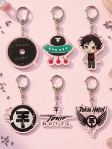 1 cái/6 cái móc khóa chibi Y2K Tokio Hotel, mặt dây chuyền ban nhạc rock cổ điển Bill & Tom Kaulitz, phụ kiện treo túi phong cách thập niên 2000, phiên bản dành cho fan - Nhiều màu - Xem 2