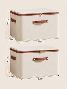Fabric Storage Box With Lid, Foldable Fabric Box, Suitable For Clothes, Toys And Home Storage, Linen Material, Bedroom Storage Organizer - rice - View 16
