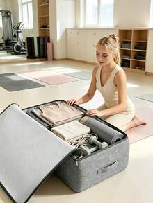 1PC,Sports Duffle Storage Bag, Large Capacity Gym Equipment Organizer Bag, Foldable Workout Gear Storage Tote For Yoga Mat, Dumbbells, Sport Clothes, Travel & Home Gym Use - Grey - View 5