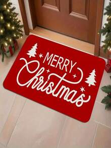 1pc Merry Christmas Door Mat - Red Holiday Entrance Rug, Elegant Letter Design, Machine Washable, Crystal Velvet Material Carpet, Perfect Christmas Home Decor, Suitable For Living Room Sofa, Bedside, Kitchen, Hallway, Living Room, Bathroom, Bedroom, Holiday Decoration, Christmas Decorative Rug - A - View 2