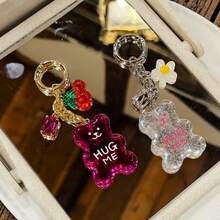 1pc Korean Style Cute Transparent Resin Gummy Bear Pendant, With Cherry/Flower Charm, Y2K Dopamine Glitter Bear Bag Decoration, Suitable For Backpack Keyring - Multicolor - View 1