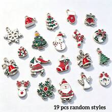 19pcs Christmas Theme Random Style Pendant Set With Santa Claus, Christmas Tree, Snowflake, Bell Elements, DIY Handmade Bracelet Necklace Jewelry Accessories - Multicolor - View 3