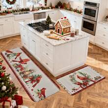 1/2/3pcs Christmas Theme Kitchen Rugs, Flannel Kitchen Mats, Comfortable Soft Absorbent Non-Slip Machine Washable With Non-Slip Backing, Christmas Red Cardinal Pine Cone Wreath Pattern, Suitable For Doorway, Living Room, Bedroom, Kitchen, Dining Room, Bathroom, Laundry Room, Entryway, Multi-Functional Home Holiday Decor Mat - Multicolor - View 7
