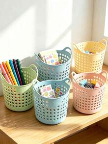 1/4/8pcs Mini Desktop Storage Baskets,Plastic Organizers,Scrap Boxes ,Office Stationery Storage Boxes, Hollow Pen Holders,Desktop Organizers,For Home Use; Suitable For Desktops, Study Desks, Offices, And Organizing, Shelf Baskets - Multicolor - View 6
