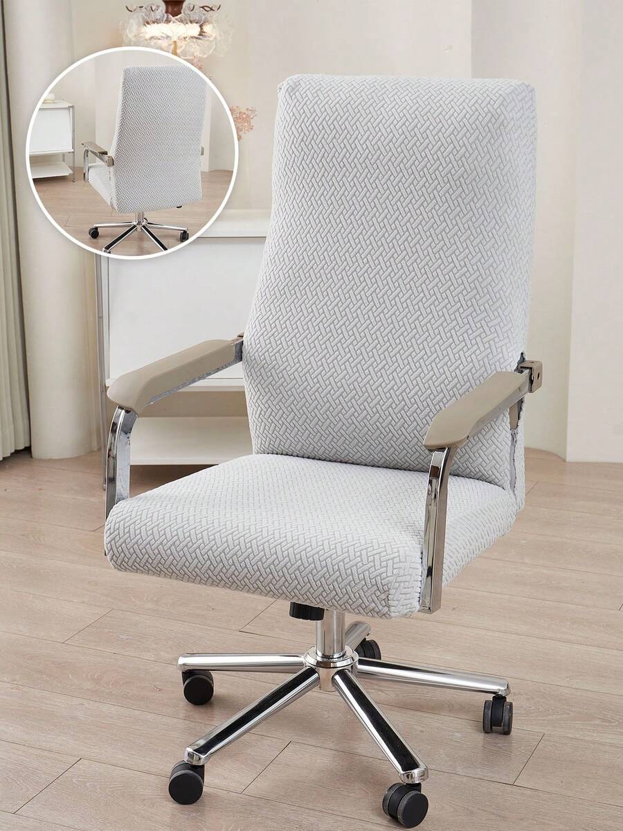 1pc Jacquard Office Chair Cover Elastic Computer Desk Office Chair Covers Universal Desk Rotating Chair Slipcovers Suitable For Study Gaming Chair Removable Washable Soft Fit Anti-Dust Protector Cover With Zipper - Light Grey - View 1