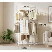 Perchero Organizador de Ropa con Ruedas, 70 x 36 x 175 cm, Doble Espacio para Colgar Prendas, Ideal para Recámara, Vestidor o Entrada, Diseño Moderno y Compacto, Movilidad Fácil para Organizar Camisas, Vestidos, Pantalones, Abrigos y Accesorios, Solución Práctica para Mantener tu Hogar Ordenado para Hogar Mexicano - Blanco - Ver 13