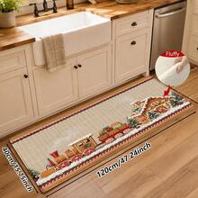 1pc Soft Faux Cashmere Material Floor Mat, Christmas Gingerbread Style Faux Cashmere Non-Slip Floor Mat, Suitable For Entrance, Bedroom, Kitchen, Bathroom, Multi-Scenario Use Non-Slip Floor Mat, Room Decoration, Holiday Gift - Multicolor - View 13