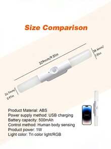 1pc RGB Motion Sensor Night Light, Magnetic Wall Light, USB Rechargeable LED Light, Christmas Decor Light, Suitable For Indoor Bedside Lamp, Closet Light, Hallway, Stairs - Multicolor - View 10