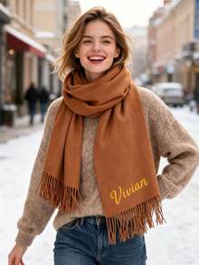 1pc Customized Name Embroidered Scarf, Personalized Winter Scarf For Men And Women, Can Customize Logo Or Name Initials, Anniversary, Birthday, Christmas Gift - Multicolor - View 2