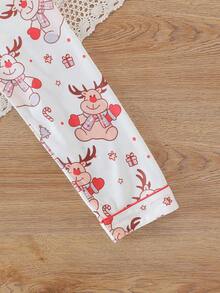 Children's Christmas Cartoon Deer All-Over Print Breathable Comfortable Turn-Down Collar Button-Up Pajama Set Long Sleeve Long Pants For Girls - Multicolor - View 5