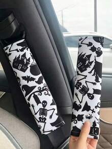 1/2pcs Dancing Skeleton Print Car Seat Belt Shoulder Pad Halloween Theme - A - View 15