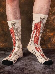 1/3 Pairs Funny Human Anatomy Jacquard Mid-Calf Socks, Halloween Street Style Creative Skeleton & Muscle Men's Socks - Multicolor - View 7