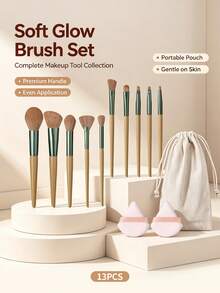 13Pcs Makeup Brush Set,Portable Drawstring Storage Pouch,Professional Beauty Tool Kit For Beginners & Daily Makeup - Ginger - View 5