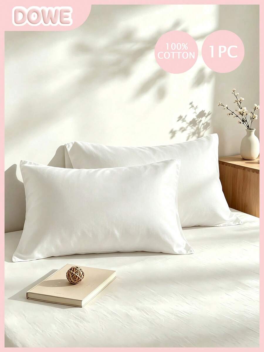 1pc 100% Cotton Pillowcase, Linen-Like Texture, Woven & Washed Cotton, Natural Fiber, Soft Feel, Envelope Closure, Suitable For Bedroom - White - View 1