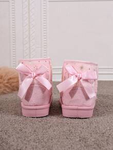 Dreamy Pink Girls' Short Snow Boots With Gold Plated Star Bow, Warm Boots For Preschoolers In Winter - Pink - View 6