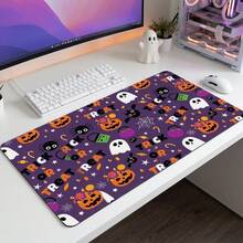 Halloween Style Purple Background Ghost Pattern Extra Long Gaming Mouse Pad And Desk Mat Set, Non-Slip Durable Rubber Base, Smooth Surface, Suitable For Computer Laptop Office Home, Abstract Art Decor, Back To School Supplies - A - View 5