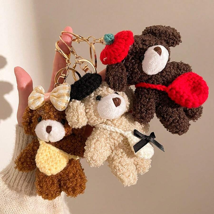 Set Gantungan Tas Boneka Beruang & Anak Anjing Lucu, Koleksi Liontin Hewan Lembut dengan Detail Topi/Pita/Wortel/Tas Rajutan, Aksesori Gantung Tas Tangan dan Ransel yang Manis, Hadiah