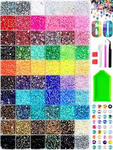 1 Box Colorful Rhinestone Nail Art Crystals, Y2K Round Resin Crystal Nail Decor, Everything Can Be Rhinestoned, Includes Rhinestone Picker Tweezers, Dotting Tool, Tray, Shiny Decoration, Suitable For Nail Art, Tumblers - Multicolor - View 7