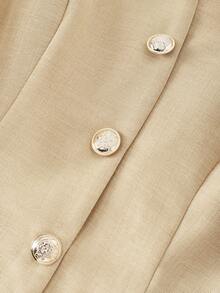 Gaun Malam Formal Wanita Gaya Prancis Elegan Warna Polos dengan Kancing Vintage untuk Kencan Musim Semi dan Gugur - Khaki - View 5