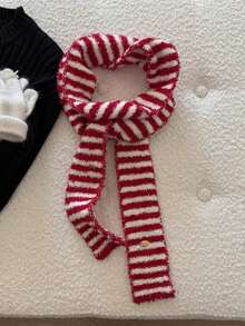 1pc Thin Plush Striped Scarf, Soft Fuzzy Neck Warmer, Suitable For Daily & Party Wear, Women's Christmas Gift, Decorative Neck Accessory - Multicolor - View 7