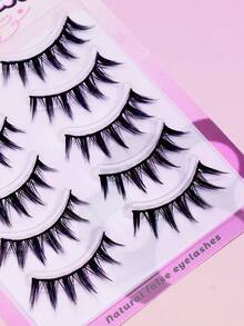 5 Pairs Spiky Strip False Eyelashes, Handmade Pointed 3D Fluffy Faux Mink Full Strip Lashes, Lightweight Comfortable Transparent Invisible Lash Band, Reusable Voluminous Dramatic Full Strip Lashes, Eye-Catching Spiky Full Strip Lashes For Daily Makeup - Black - View 2