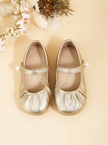 Elegant And Cute Mary Jane Flat Shoes For Toddlers And Young Girls, Suitable For Indoor Parties And Events In Autumn And Winter, Perfect For Matching With Dresses - Gold - View 2