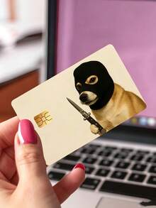 5/2/1pcs Funny Dog Wearing Headgear Holding Knife Design Credit Card Skin, Waterproof, Anti-Fingerprint, Anti-Scratch, Suitable For Party, Birthday Gift. PVC Material, Anti-Fingerprint, Anti-Scratch, Wear-Resistant, Suitable For Men, Women, Couples, Applicable To Small Chip Card, Credit Card, Transportation Card, Student Campus Card And Personalized Customization. - A - View 4