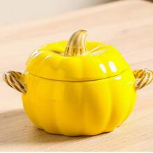 Ceramic Pumpkin Bowl With Lid And Handle, Cute Autumn Orange Pumpkin Design, Suitable For Soup Bowl, Ceramic Container Canister, Perfect For Holding Desserts And Cookies, Halloween/Thanksgiving/Autumn Decor And Gift - View 12